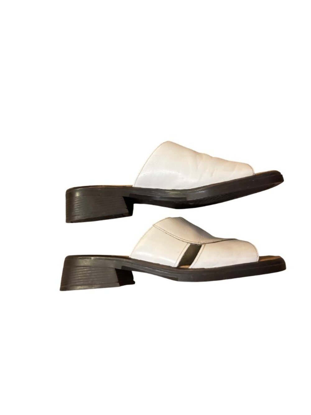 Vintage Romano White Leather Crossover Slide Sandals Block Heel Women's 7 Used - Picture 10 of 16